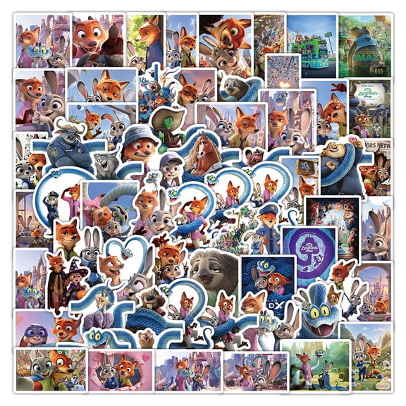 60Pcs Zoo-topias Stickers for Water Bottle Laptop Computer Phone Case Luggage Notebook Gifts for Movie Fans