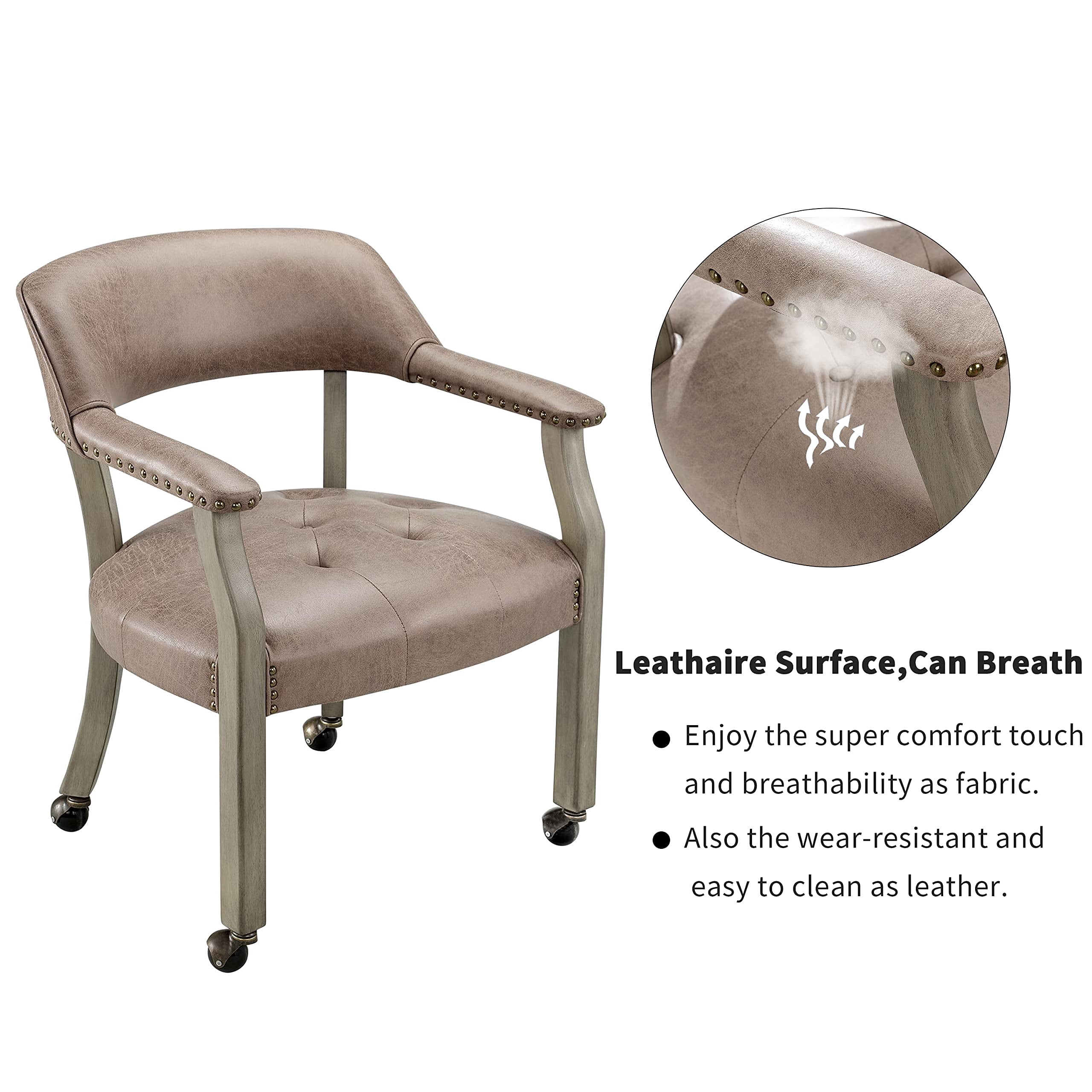 JESONVID Dining Chair with Casters, Captain's Chairs with Rollers Dinette Sets Poker Chairs with Wheels Kitchen Table Rolling Chairs High Back Chair On Caster(Light Wheat 1318LT)