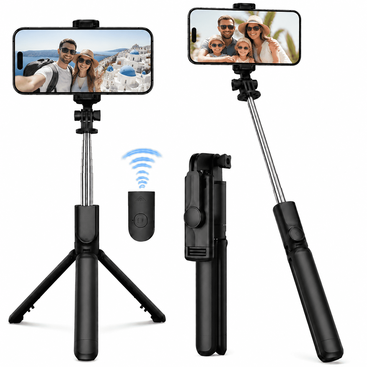 Phone Selfie Stick Tripod with Remote, Portable, Lightweight for Video Recording Vlog, Extendable Travel Tripod Stand Compatible with Android, iPhone and More, for Gift, Black