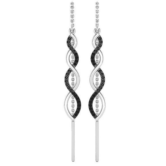 Dazzlingrock Collection Round Black Diamond Swirl Infinity Threader Earrings for Women (0.30 ctw, Color Black, Clarity Opaque) in 14K White Gold