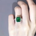 thumbnail image 3 of Emerald Cut Lab-Created Emerald & D-Shaped Diamond Gemstone Three-Stone Ring in 925 Sterling Silver for Women, 3 of 4