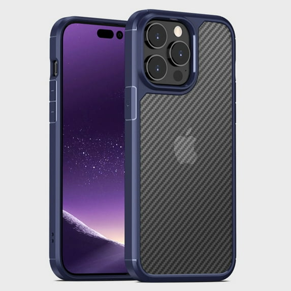 Frosted Case for iPhone 14 Pro, Carbon Fiber Translucent Wireless Charging Cover with Soft Silicone Military Grade Shockproof Anti-Fingerprints Skin-Frinedly Case for iPhone 14 Pro,Blue