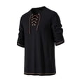 thumbnail image 4 of LEKWK Renaissance Costume Men Long Sleeve Vintage Pirate Viking Tops V Neck Lace Up Shirts with Belt Medieval Halloween Costume, 4 of 6
