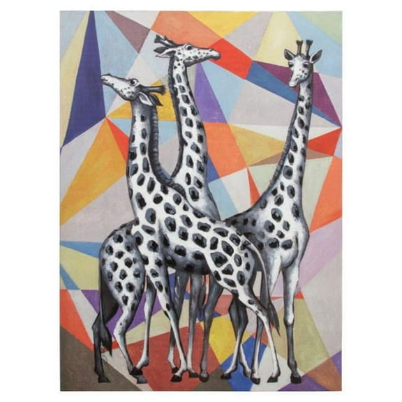 Yosemite Home Decor "Contemporary View of Giraffes" Wood Wall Art in Multi-Color