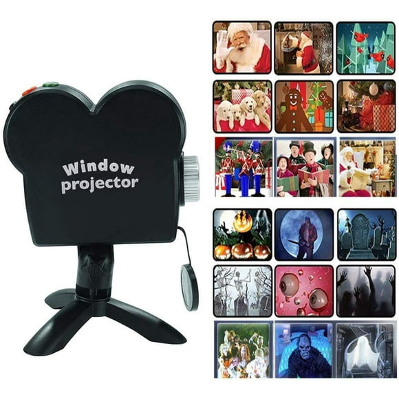 Christmas Halloween Window Projector, Halloween Holographic Projection with Tripod, Christmas Halloween Window Projector with 12 Movies, Outdoor Garden Decoration for Halloween/Christmas