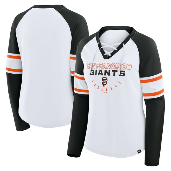Women's Fanatics White/Black San Francisco Giants Blitz Package Raglan Lace-Up V-Neck Long Sleeve T-Shirt