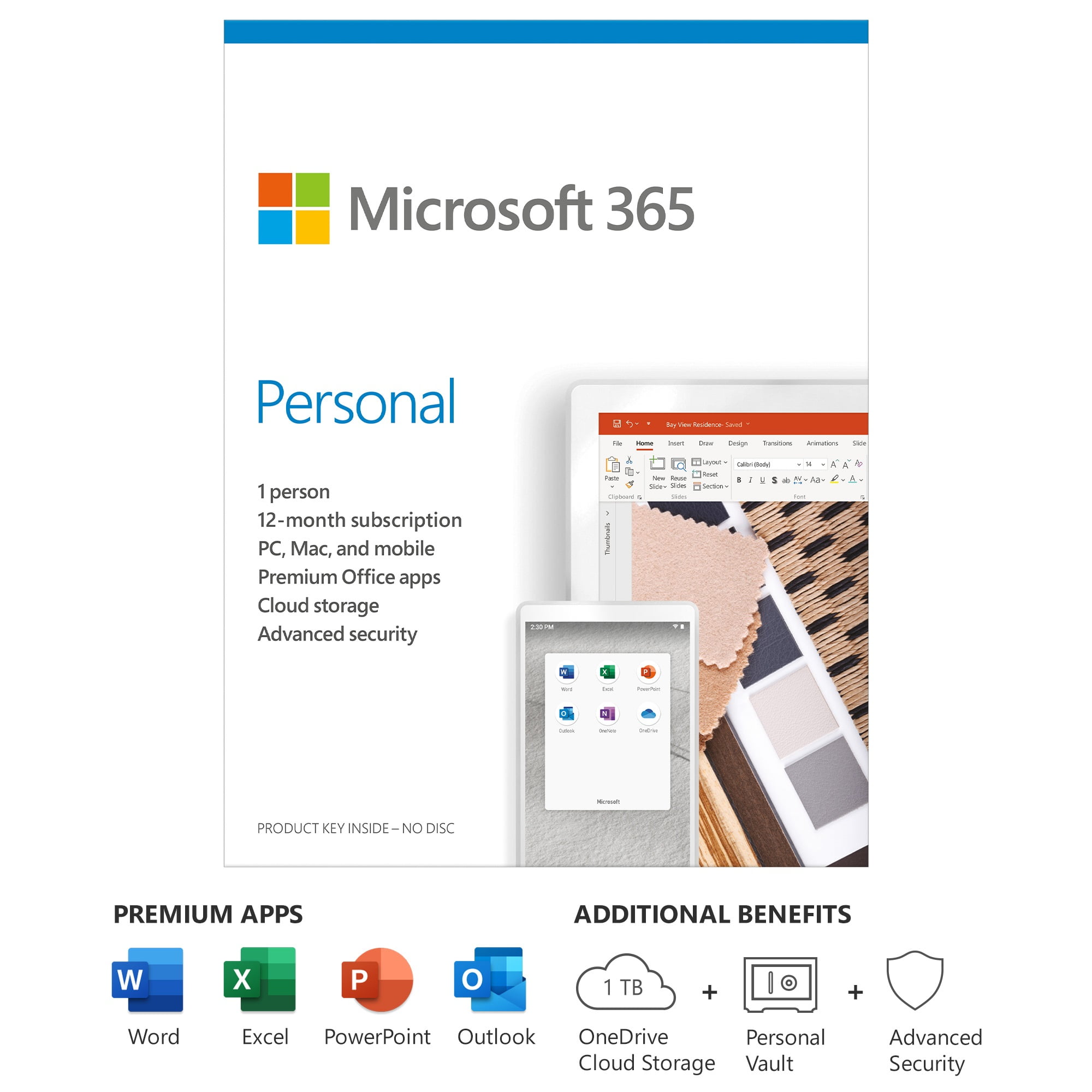 Microsoft 365 Personal | 12-Month Subscription, 1 person | Premium Office  apps | 1TB OneDrive cloud storage | PC/Mac Keycard 