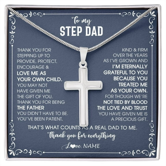 To My Step Dad Cross Necklace From Stepdaughter Thank You For Stepping Up Stepfahter Fathers Day Christmas Customized Gift Box Message Card