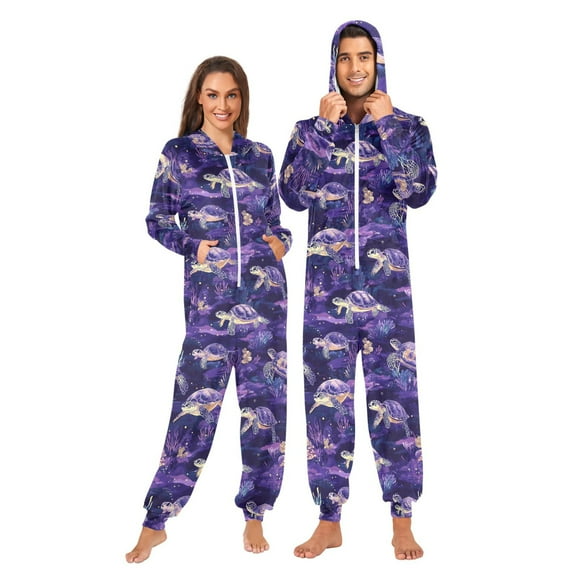 joogoo Turtles Purple Unisex Adults Onesies Pajamas Jumpsuits L