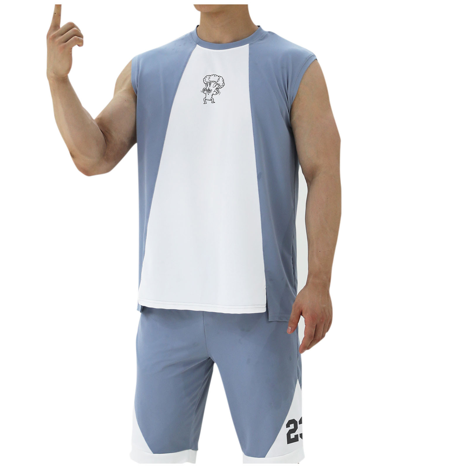 VBTAPA Mens Shorts Sets 2 Piece Casual Sports Outfits Color Block Basketball Shirt and Shorts Set Breathable Summer Tracksuits with Pockets Back to College Deals Lake Blue L