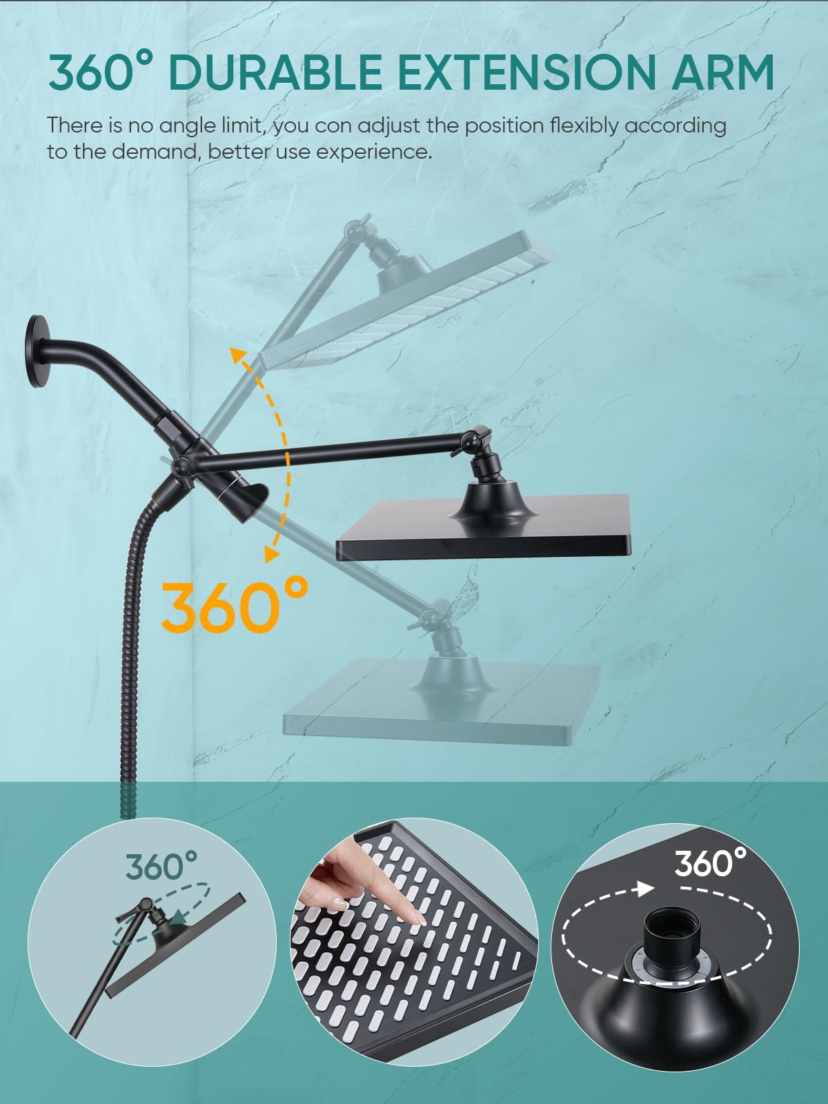 11.8 Inch Rain Shower Head With 6 Modes Handheld Water Spray High Showerhead Combo 11 Adjustable Extension Arm  Black