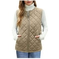 thumbnail image 3 of successthop Womens Quilted Vest Solid Plus Size Outerwear Zip Up Sleeveless Waistcoat with Pockets Winter Warm Coat, 3 of 9