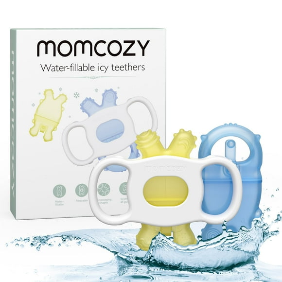 Mordedor en frío de silicona Teether Momcozy, rellenable con agua, 2 unidades