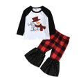 thumbnail image 1 of Kmbangi Girls Christmas Outfits Snowman Tops + Sequined Bell-Bottom Pants, 1 of 10