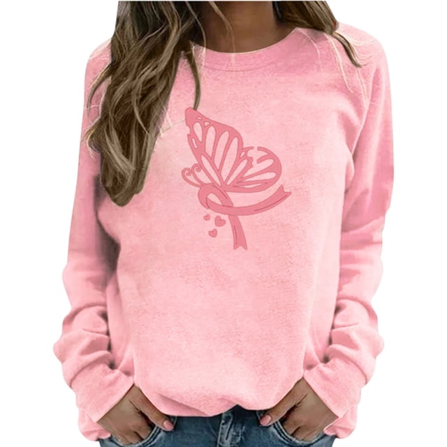Camiseta de manga larga suelta con cuello redondo y estampado informal a la moda para mujer, blusa, sudaderas sin capucha Pompotops FGAJ18687