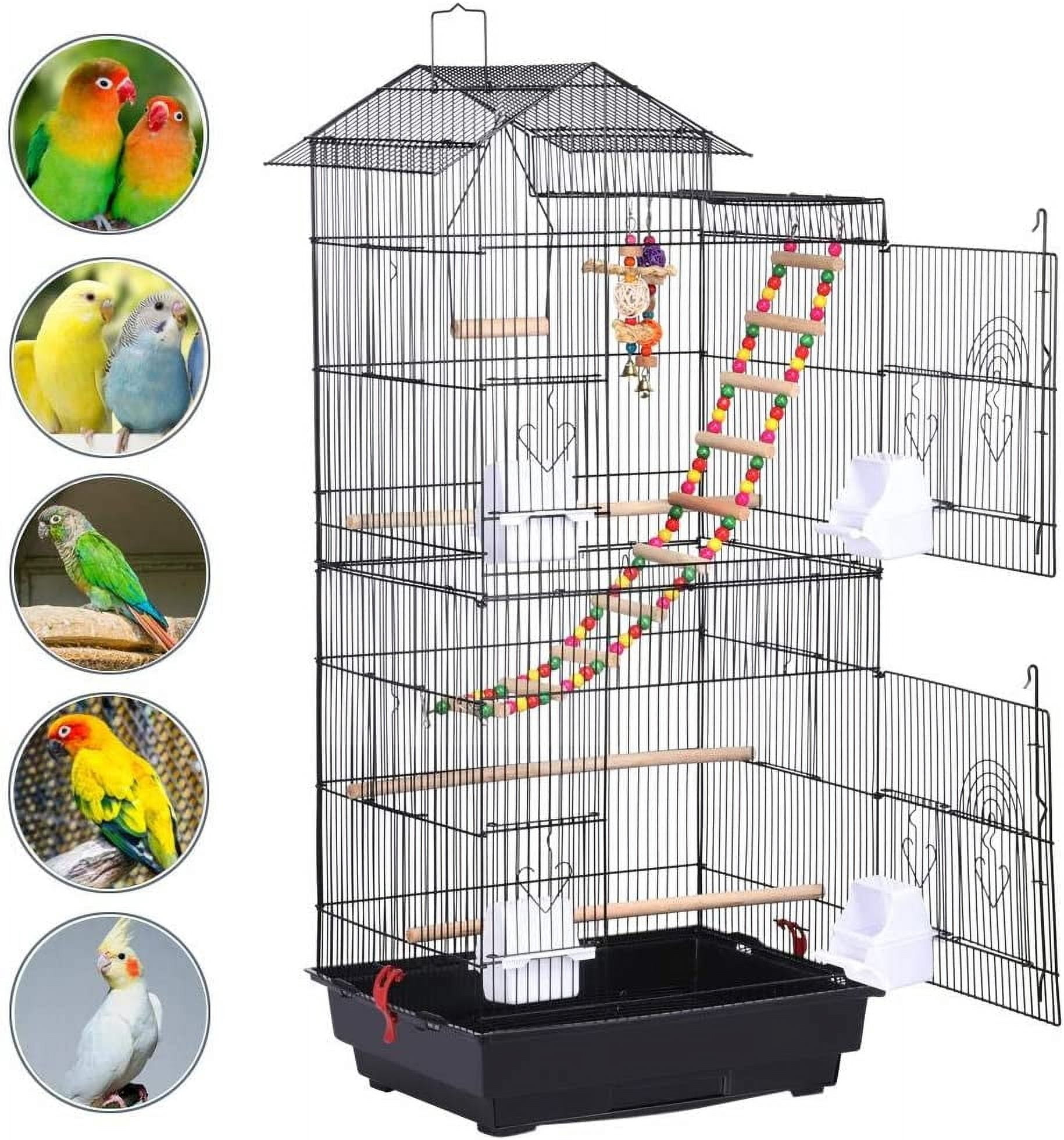 39-inch Roof Top Large Flight Parrot Bird Cage for Small Quaker Parrot Cockatiel Sun Parakeet Green Cheek Conure Budgie Finch Lovebird Canary Pet Bird Cage w/Toys
