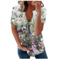 thumbnail image 1 of Pompotops Femmes Mode Imprimé Casual Col Rond Manches Courtes T-Shirt Blouse Tops, 1 of 7