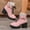 #107-Pink, variant on Women's Chunky Heel Ankle Boots – Versatile Eye-Catching Lace Paneled Round Toe with Comfortable Elevating Platform Sole for Everyday Autumn Winter Style