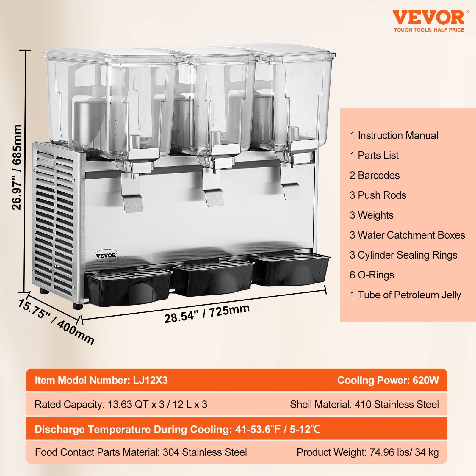 KFFKFF Commercial Beverage Dispenser Cold Juice Ice Drink Dispenser 12L 3 Tanks