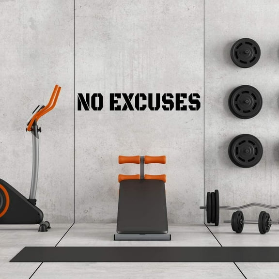 QTH No Excuses 4’ Long Gym Wall Vinyl Decal - Inspirational Workout Wall Quote for Gym and Fitness Center (Black)