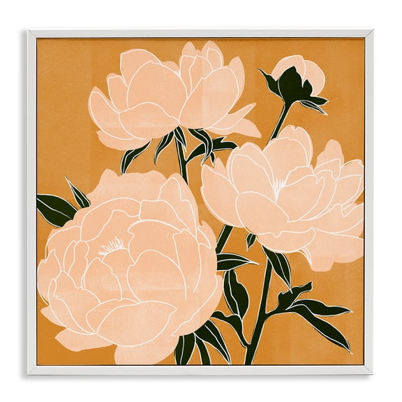 Stupell Industries Modern Contemporary Peony Blooms White Framed Giclee Art, 12 x 12, by Emma Scarvey