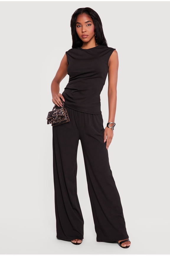 Women's Rib Knit Beaded Drawstring Waist Pull On Pants