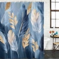 thumbnail image 3 of Blue Gold Feather Waterproof Fabric Shower Curtain,Modern Oil Painting Gradient White Waterproof Fabric Shower Curtain for Bathroom Curtains Bathtubs Shower Curtains with 12 Hooks Extra Long 72x96, 3 of 8