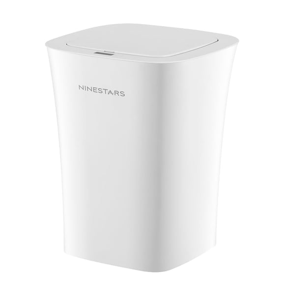 Nine Stars Automatic Bathroom Trash Can, 2.6 Gallon Plastic, Motion Sensor Garbage Bin with Soft Close Lid, White
