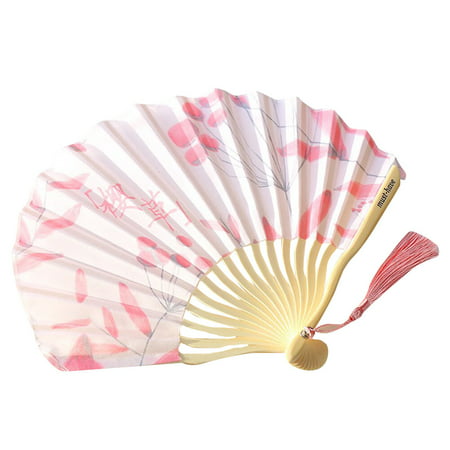 

HOMEMAXS 1Pc Summer Japanese Style Folding Fan Fashion Cloth Fan with Bamboo Handle Ancient Style Cooling Fan Decorative Fan (Pink)