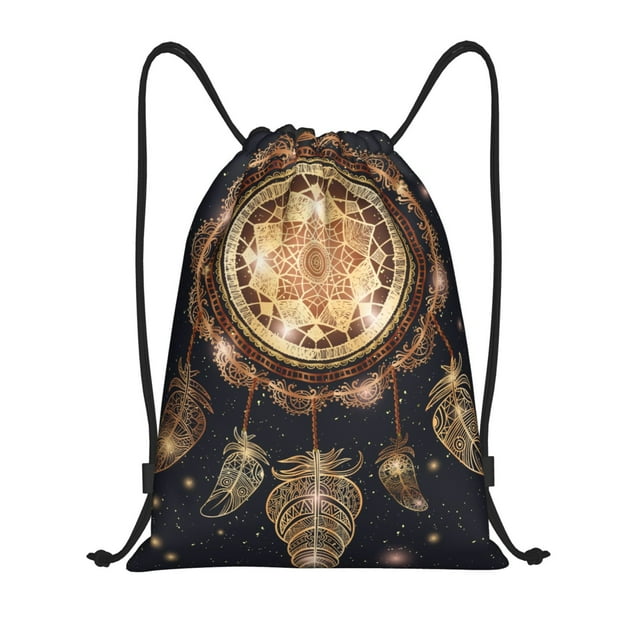 Xecao Dreamcatcher With Mandala Pattern Sports Drawstring Backpack - String Swim Gym Bag with Wet Proof Pocket for Women&Men-Small