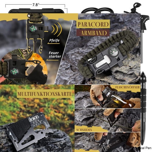 14in1 Outdoor Emergency Survival Gear Kit Camping Hiking Survival Gear  Tools Kit