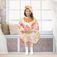 thumbnail image 7 of FORMRS Wearable Blanket Hoodie with Sleeves for Kids Cozy Flannel Sweatshirt, Pink Floral Orange, 7 of 7