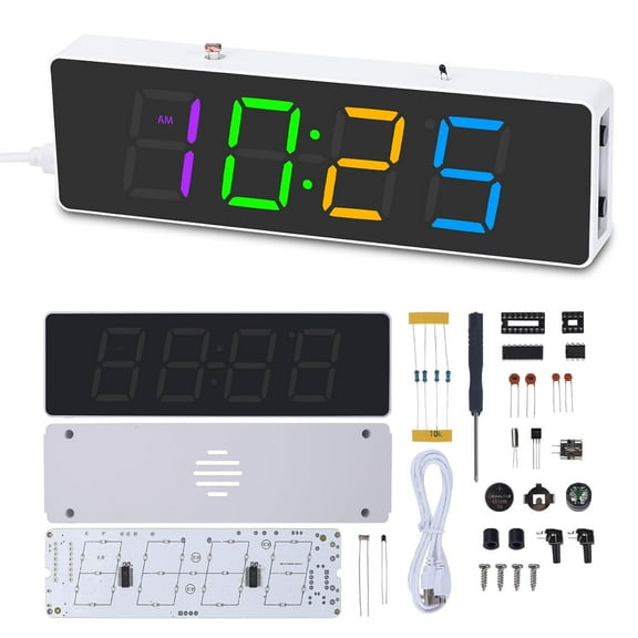 Soldering Practice Kit, 4-digit RGB Colorful LED Digital Clock Kit with 12H/24H Format, DIY Electronic Alarm Clock Soldering Project for Students Education Learning and Home Office Use