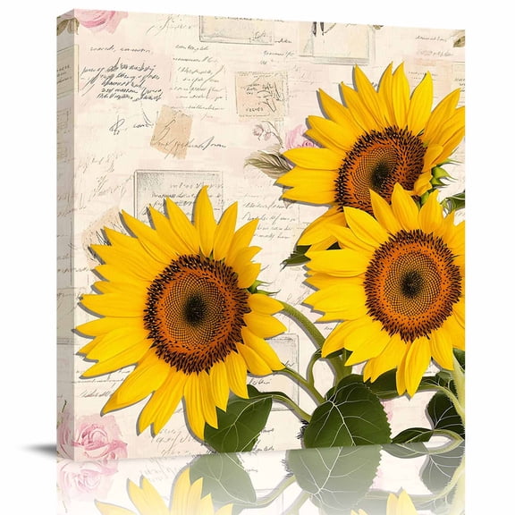 Framed Canvas Wall Art for Living Room Sunflower Wall Decor, Farmhouse Floral Plant Vintage Aesthetic Paintings for Bedroom Office Kitchen Bathroom, Ready to Hang Artwork Wall Pictures 8x8 Inch