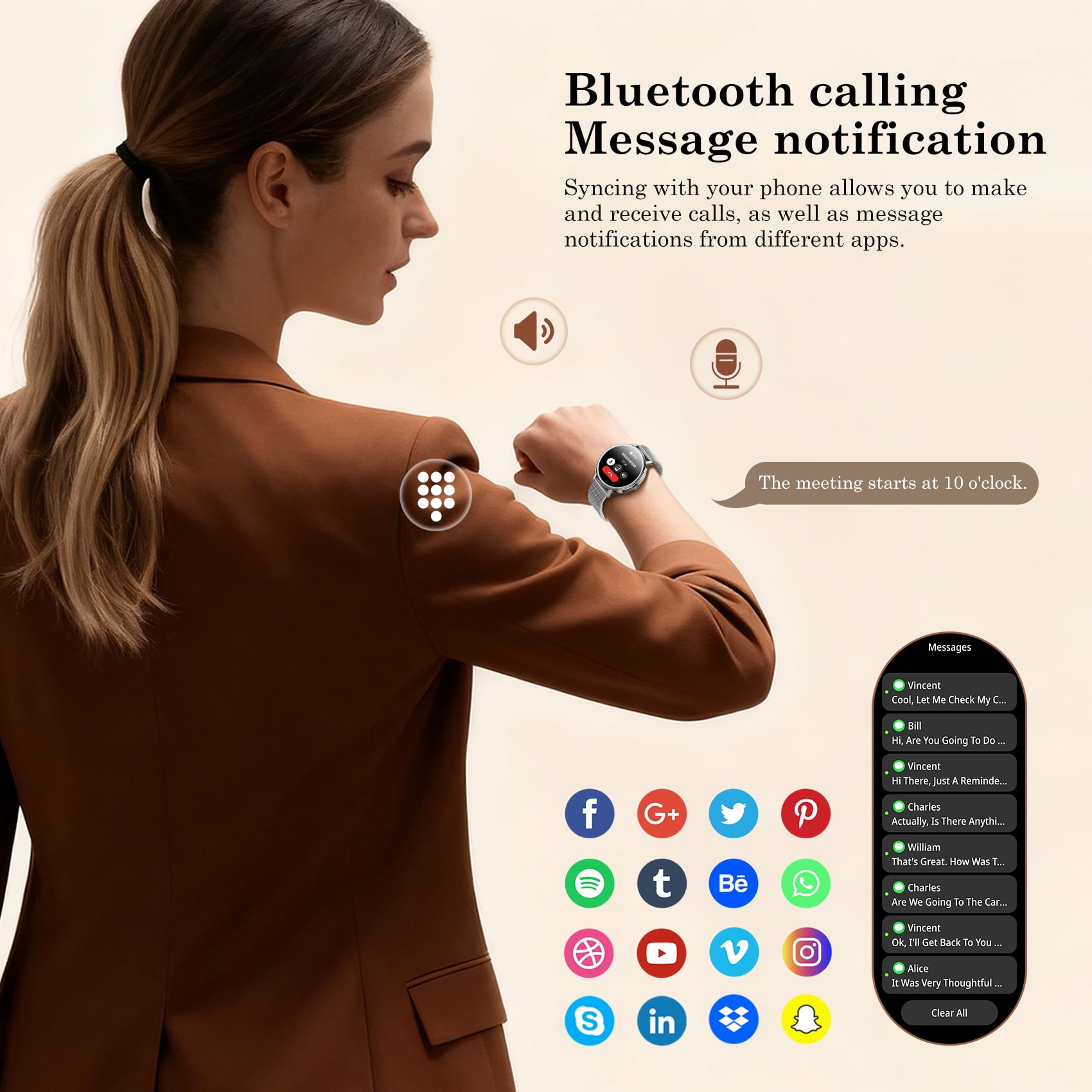 LUOMATE Smart Watch for Women Men, 1.85" Touchscreen with Bluetooth Calling, 100+ Sports Modes, IP68 Waterproof, Message Notifications, Includes 2 Bands, Compatible with iPhone & Android (Sliver)