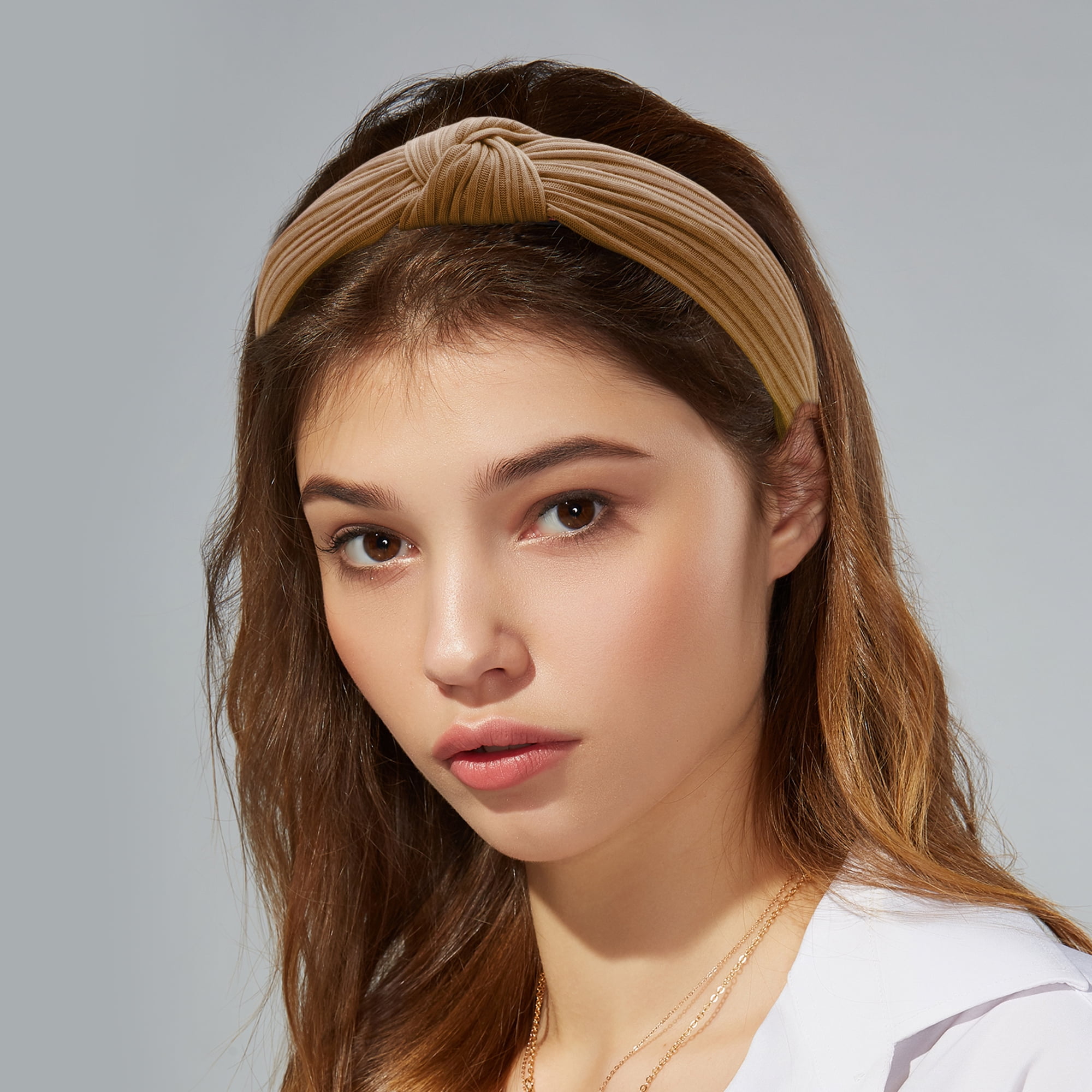 Unique Bargains Textured Cotton Knot Headband Soft Hairband 1.3 Inch Wide Khaki