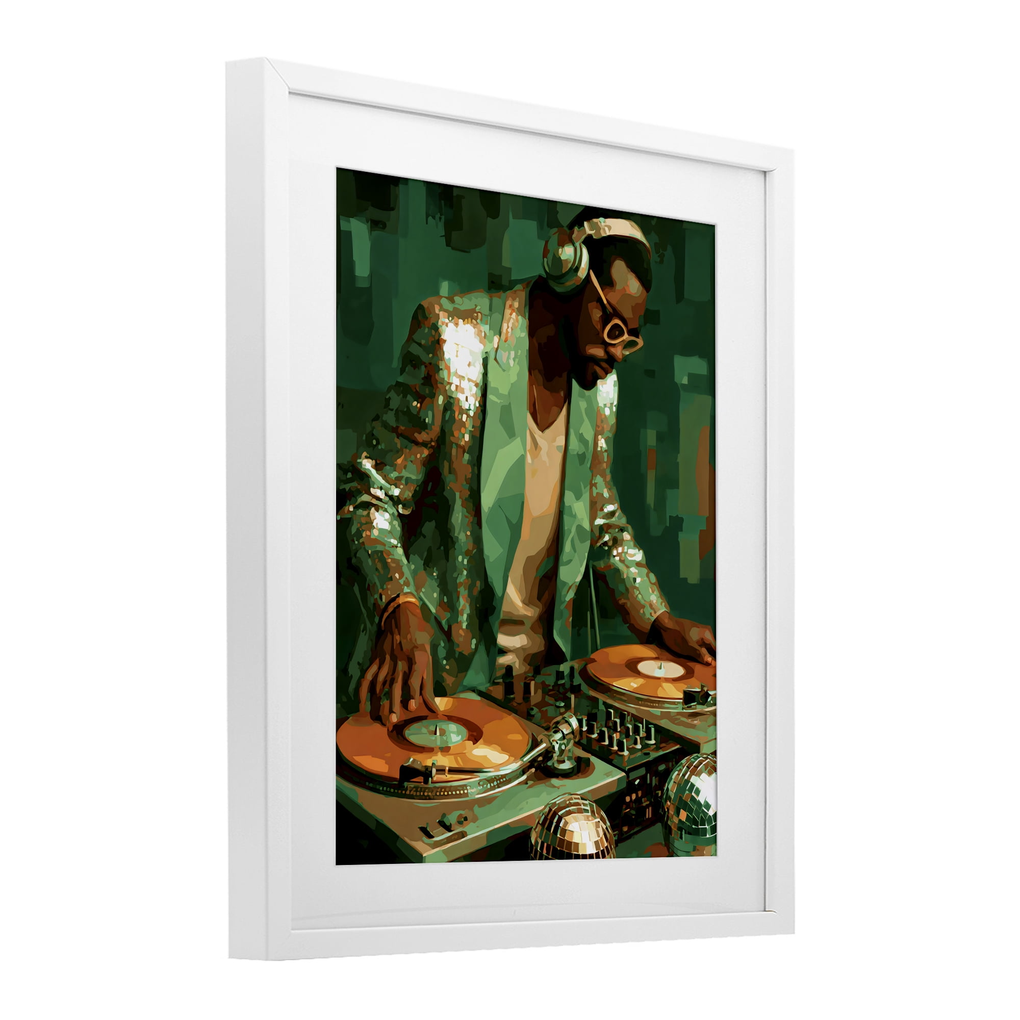Stupell Industries Green Disco DJ Music White Framed Print Under Glass, design by Franklyn Gregory