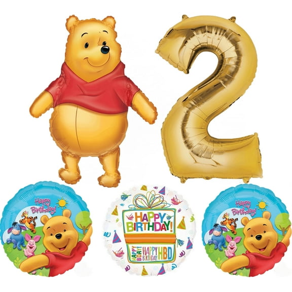 Winnie the Pooh 2nd Birthday Party Supplies Foil Balloon Bouquet Decorations