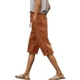 thumbnail image 2 of Capri Pants for Women 2025 Solid Color Linen Elastic Waisted Casual Loose Capris with Pockets Womens Cropped Pants, 2 of 7