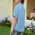 thumbnail image 4 of OIOLOYJM Girls Short Sleeve Dress Shirts Kids Spring Summer Cozy Soft School Uniform Casual Button Down Lapel Collared Shirt Sky Blue 9-10 Year, 4 of 5