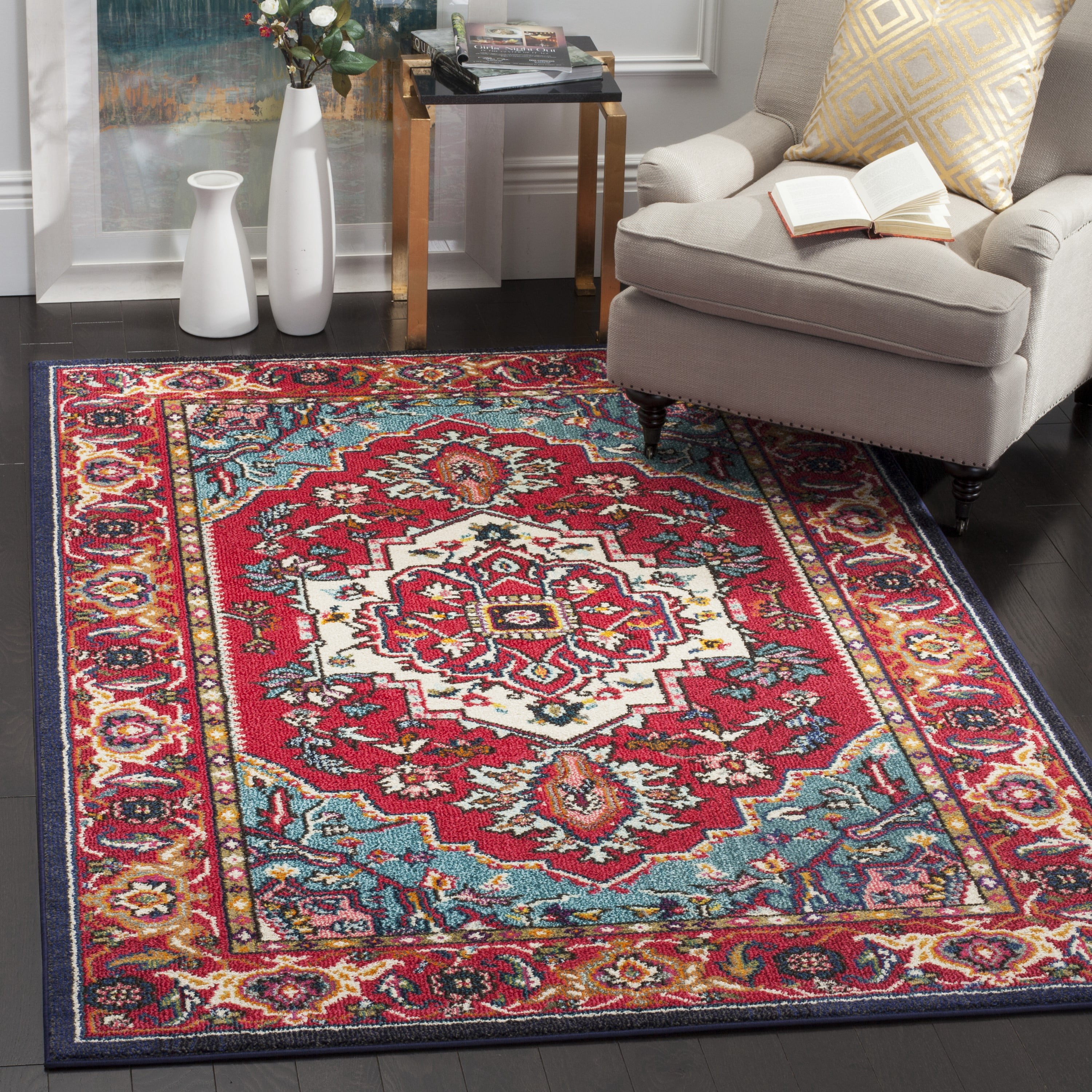 SAFAVIEH Monaco Vivyan Traditional Area Rug, Red/Turquoise, 3' x 5'