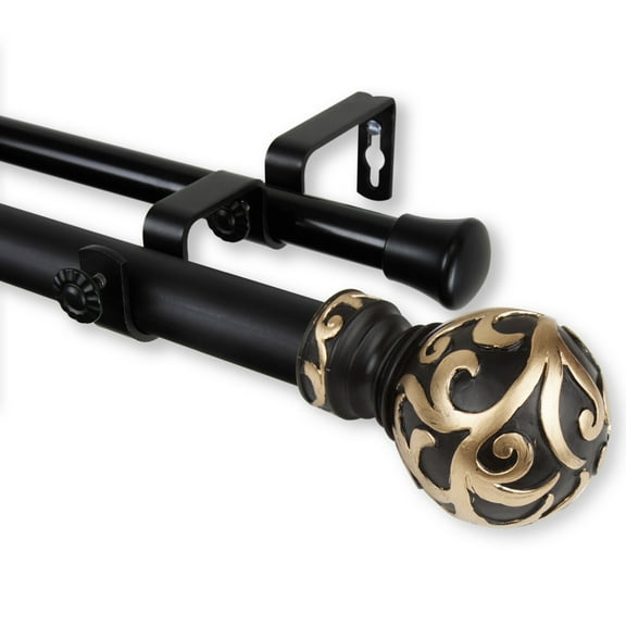 Terreca Double Curtain Rod 1" OD 48-84 inch - Black