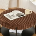 thumbnail image 3 of 30.9" Wide Multi-Functional Foldable Foot Rest, Circle Upholstered Coffee Table  with Black Metal Legs , Wooden Storage Shelf,Faux Fur Foot Stool for Living Room Bedroom Entryway Hotel,Brown, 3 of 7