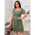 thumbnail image 6 of Womens Plus Size Square Neck Short Sleeve Mini Dress with Stretch Fabric for Flattering Fit and Easy Everyday Wear, 6 of 13