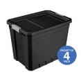 thumbnail image 1 of Bac empilable Sterilite 102 L, Grand bac de rangement en plastique opaque durable avec couvercle et  loquets, noir - 4 Pk, 1 of 9
