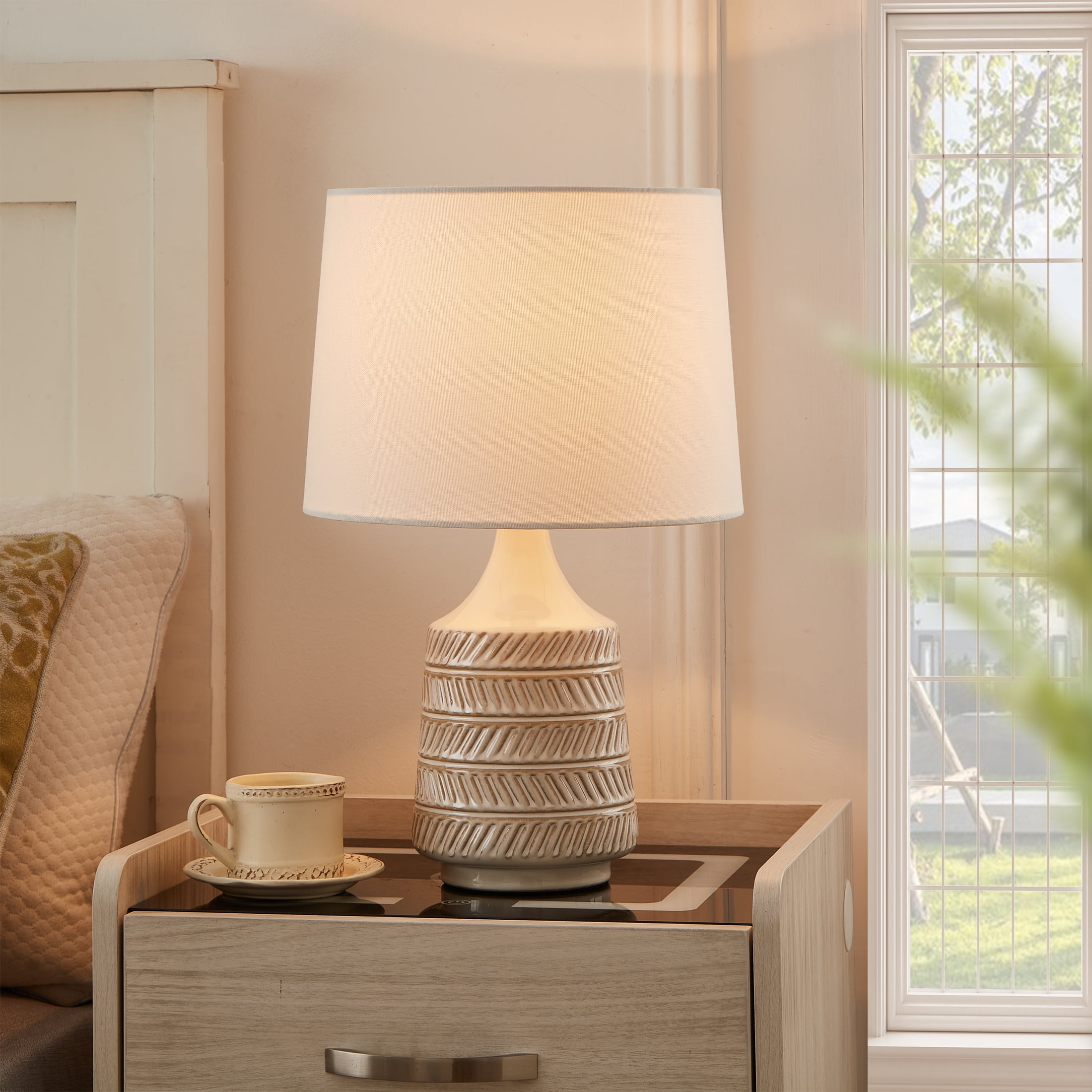 Better Homes & Gardens 17"H Reactive Glaze Ceramic Table Lamp with White Fabric Shade