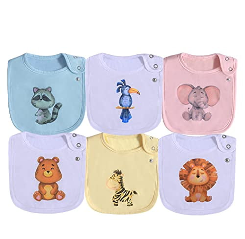 6 Pack Cotton Waterproof Baby Bibs for Girls Boys Unisex for Drooling Eating Teething with Snaps