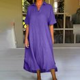 thumbnail image 2 of Besolor Robes Grande Taille pour Femmes Col en V à Revers Manches Longues Robe en Coton et Lin Ample Fluide Ourlet Arrondi Robe Midi, 2 of 6