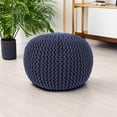 thumbnail image 5 of Round Pouf Foot Stool Bean Bag Ottoman - Cable Knitted Cord Boho Pouffe - Poof Accent Bean Bag - Handmade by Artisans for Living Room - Bedroom (19.5"x19.5"x14") - Navy Blue, 5 of 20