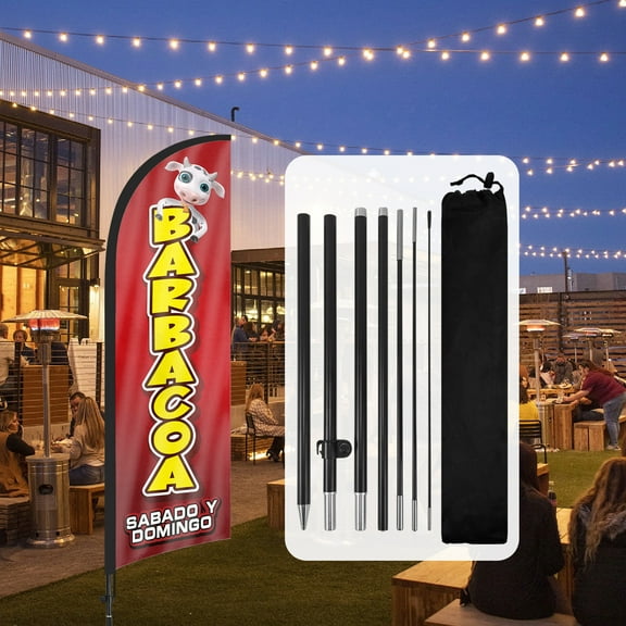 QSUM Barbacoa Sabado Y Domingo Sign BBQ Feather Flag with Pole Kit,8.2FT Barbacoa Sabado Y Domingo Decoration Display, Barbacoa Sabado Y Domingo Business Sign,BBQ Swooper Flag